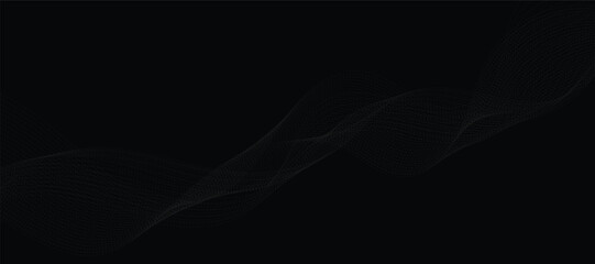 Abstract grey wavy lines on a black background. Vector modern black background template. Dotted wave lines.	 - obrazy, fototapety, plakaty