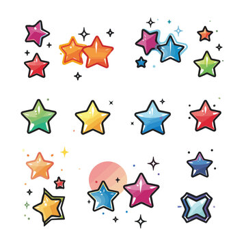 Icons that shine, line icons, and glittering star icons