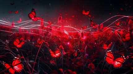 butterflies, futuristic, scifi, data waves on ground, behance