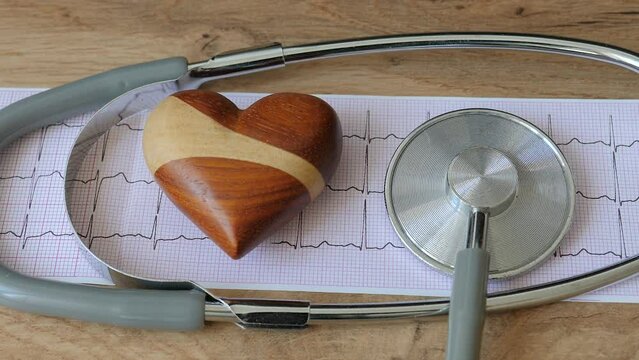 Electrocardiogram and medical stethoscope. Cardiology or heart health concept