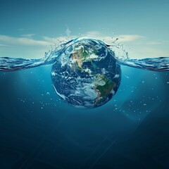 Fototapeta premium world water day concept floating earth on water wave