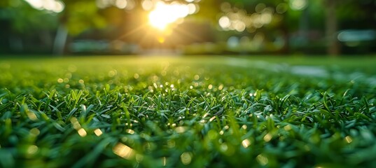 Expansive meadow under clear sky, peaceful nature background ideal for captivating visual content - obrazy, fototapety, plakaty