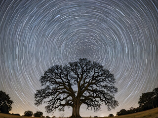 Milky Way over a tree in the middle of the field.