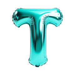 turquoise color metallic T alphabet balloon Realistic 3D on white background. Generative ai