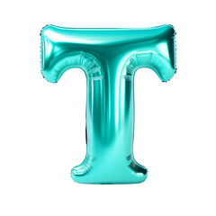 turquoise color metallic T alphabet balloon Realistic 3D on white background. Generative ai
