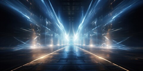 Illuminated Dark Tunnel With Bright Lights Generative AI - obrazy, fototapety, plakaty