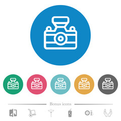 Camera outline flat round icons