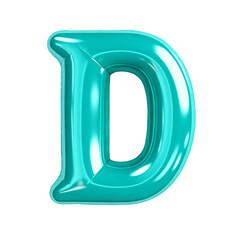 turquoise color metallic D alphabet balloon Realistic 3D on white background. Generative ai