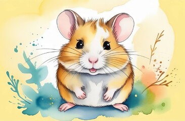Cute hamster on a soft yellow background