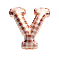 Rose gold gingham metallic Y alphabet balloon Realistic 3D on white background. Generative ai