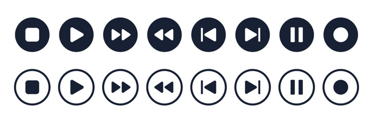 Media player button icons set. Pause, rewind, fast forward icon. Ui elements. Music player buttons. Video controls. Play video icon collection. Ui template. Vector illustration © Vlad