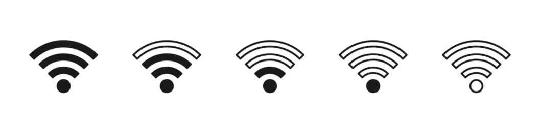 Wi-Fi Icon set symbol. Collection of stock vector images depicting symbols and icons related to wireless Wi-Fi connectivity. Wireless and wifi icon or wi-fi icon sign for remote internet access.