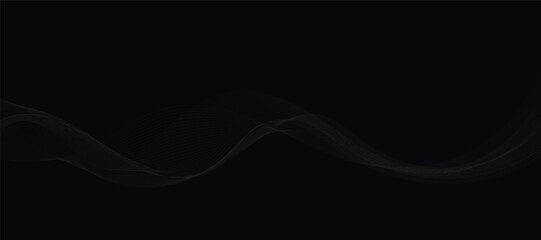 Abstract grey wavy lines on a black background. Vector modern black background template. Dotted wave lines.	