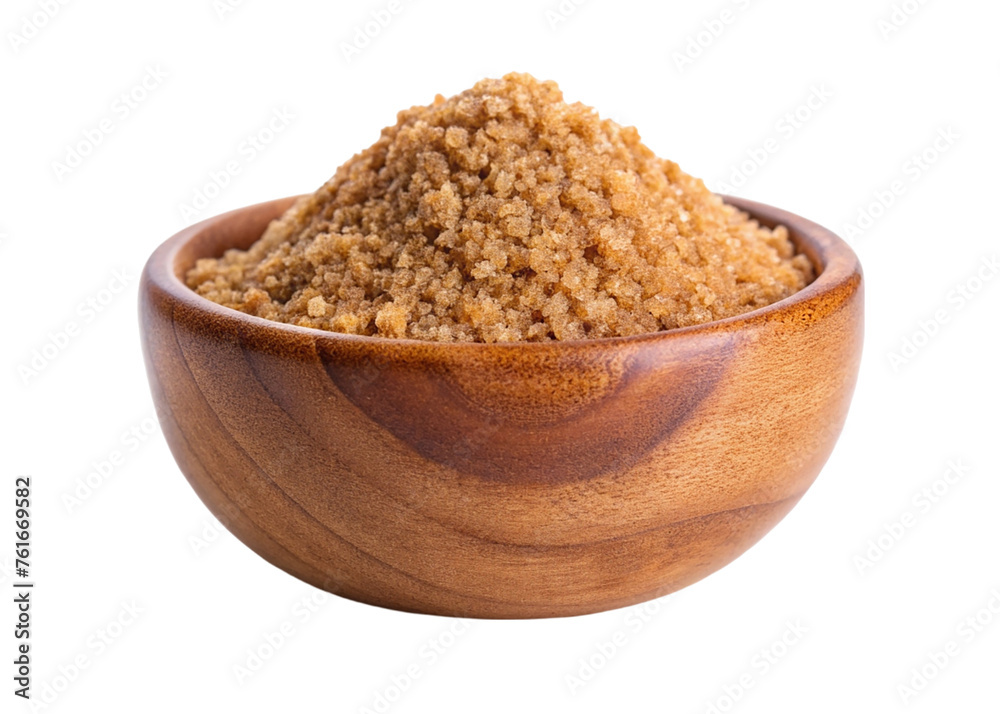 Wall mural Wooden bowl of brown sugar. isolated on transparent background.