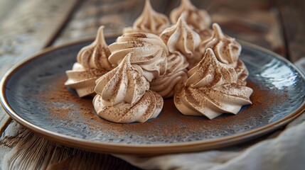 Fototapeta premium Meringue cookies showcased in professional food photography on rustic kitchen table