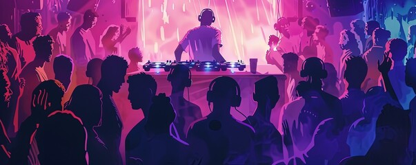 DJ doing record Scratching in nightclub - obrazy, fototapety, plakaty