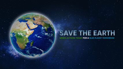Save the earth campaign banner advertisement. Planet Earth in outer space. Turn off your lights. Climate change and to save Earth