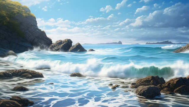 beautiful view of the sea, An image of a calm ocean with waves gently crashing on the shore, AI Generated