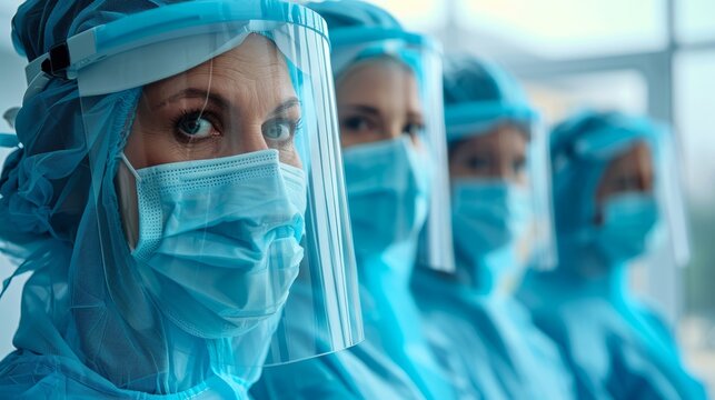 Team of surgeons in masks and protective gear, focused before performing a critical operation