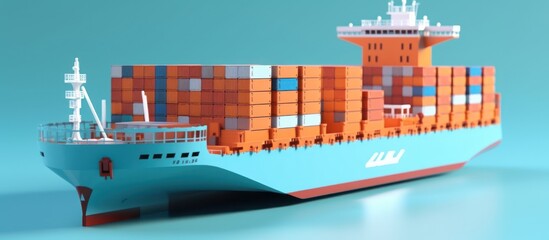 Obraz premium 3d rendering of cargo ship, cargo containers on container ship in blue sea
