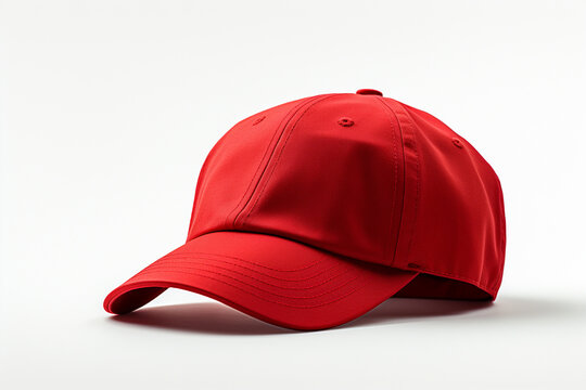 Red baseball cap isolated on white background. 3d render. Mock up
