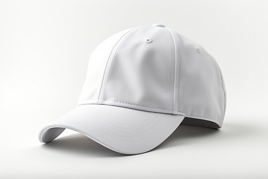 White baseball cap isolated on white background. Clipping path included.