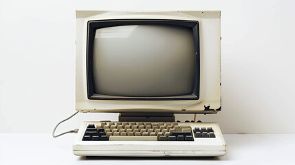 Old computer isolated on grey background