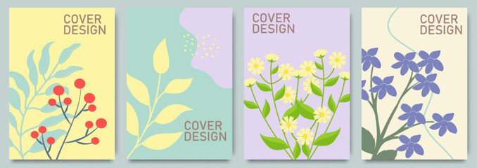 Fototapeta na wymiar Modern abstract floral cover design with hand drawn floral background. Vector for social media post, invitation, greeting card, packaging, branding design, banner, presentation, poster, advertising