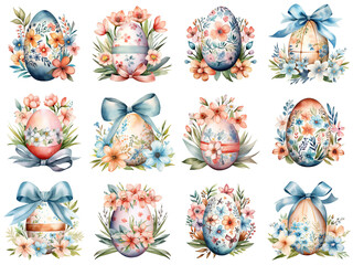 Bunch of Decorated Eggs with Flowers