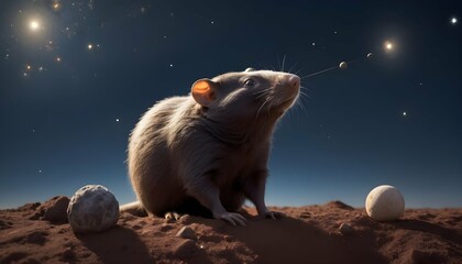 A Mole Astronomer Observing Celestial Bodies From - obrazy, fototapety, plakaty