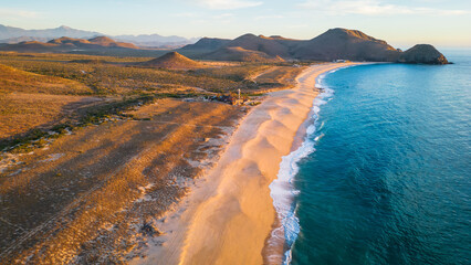 aerial of Todos Santos Baja California Sur sand dunes beach sunset ocean sea 