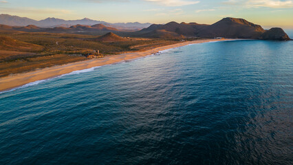 aerial of Todos Santos Baja California Sur sand dunes beach sunset ocean sea  © Michele