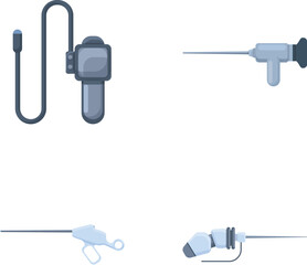 Medical endoscope icons set cartoon vector. Gastroscopy endoscope device. Stomach diagnostic, healthcare