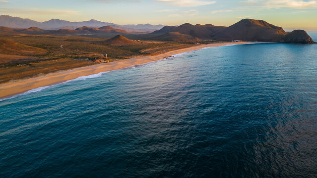 aerial of Todos Santos Baja California Sur sand dunes beach sunset ocean sea 