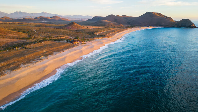 aerial of Todos Santos Baja California Sur sand dunes beach sunset ocean sea 