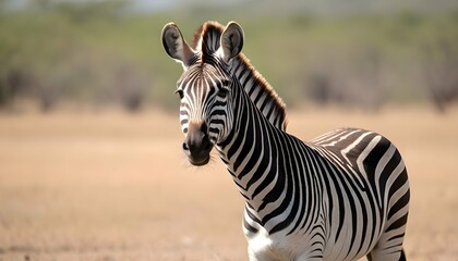 Fototapeta na wymiar A Zebra With Its Head Held High Alert For Danger