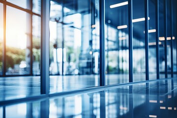 Blurred glass wall of modern business office building for corporate business center background - obrazy, fototapety, plakaty