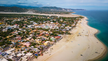 Aerial of Los Barriles town in La Paz Municipality, Baja California Sur, Mexico travel destination - obrazy, fototapety, plakaty