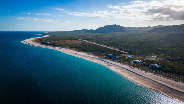 aerial drone of baja california cabo pulmo national park famous for dive and snorkelling 
