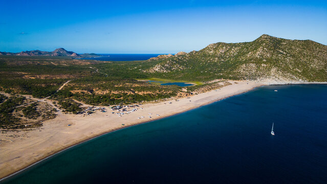 aerial drone of baja california cabo pulmo national park famous for dive and snorkelling 