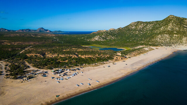 aerial drone of baja california cabo pulmo national park famous for dive and snorkelling 
