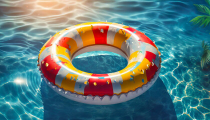 Swim ring. Inflatable rubber toy. Realistic summertime illustration. Summer vacation or trip - obrazy, fototapety, plakaty