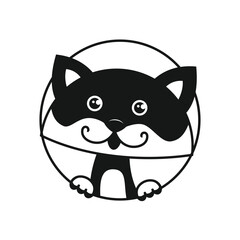 Cute Black And White Cat In Circle - cut out vector icon