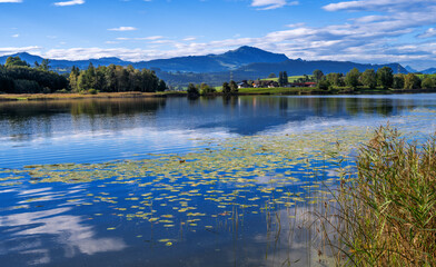 The idyllic lake Sulzberg in the alps of Bavaria - 761681388