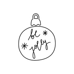 Vector line illustration with Christmas tree ball. Hand-drawn Christmas decoration. Isolated SVG for Cricut