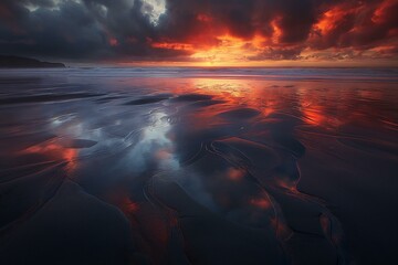 Enthralling Seascape at Sunset with Tidal Textures