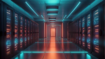 Server Alley Data Center Corridor Featuring Rows of Server Racks
