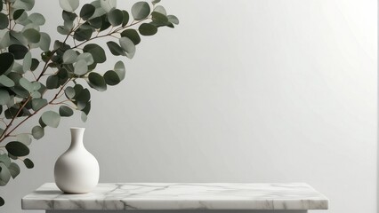 Elegant Marble Podium with Fresh Eucalyptus Natural Mockup for Cosmetic Product Advertising
