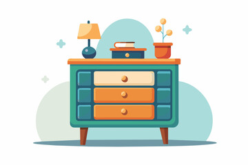 Dreamy bedside table, flat style, Isolated on white background Vector illustration