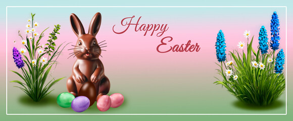 banner with chocolate easter bunny